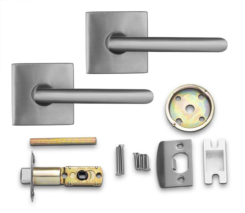 Berlin Modisch Passage Lever Door Handle Slim Square Non-Locking Lever Set [for Hallway or Closet Doors] Reversible for Right & Left Sided Doors Heavy Duty - Satin Nickel Finish - Image 2
